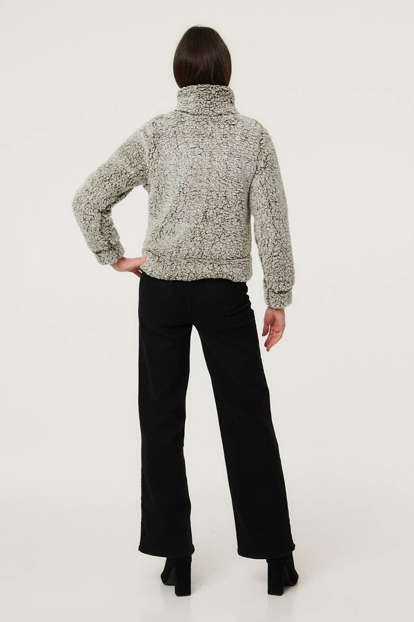 Khaki | Teddy Textured Relaxed Zip-Up Jacket