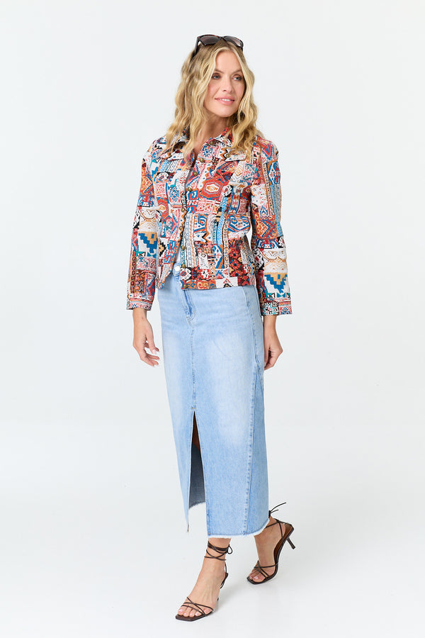 Red | Embroidered Texture Button Front Jacket
