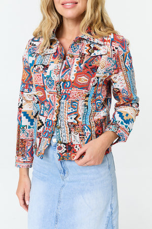 Red | Embroidered Texture Button Front Jacket