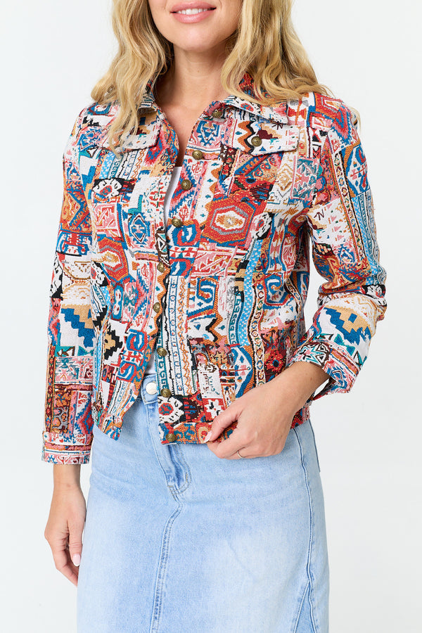Red | Embroidered Texture Button Front Jacket