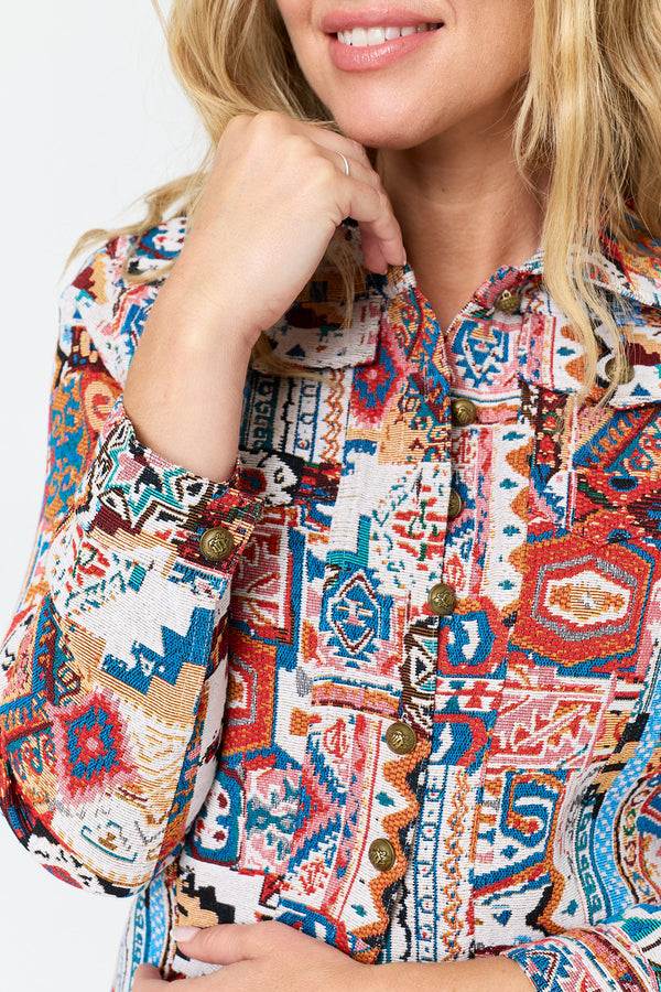 Red | Embroidered Texture Button Front Jacket