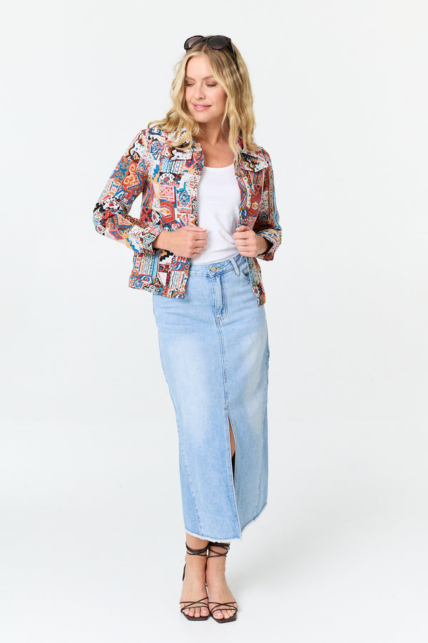 Red | Embroidered Texture Button Front Jacket