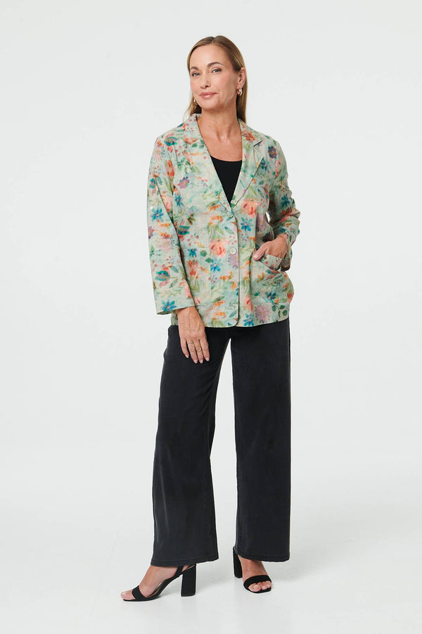 Green | Floral 3/4 Sleeve Casual Blazer Jacket