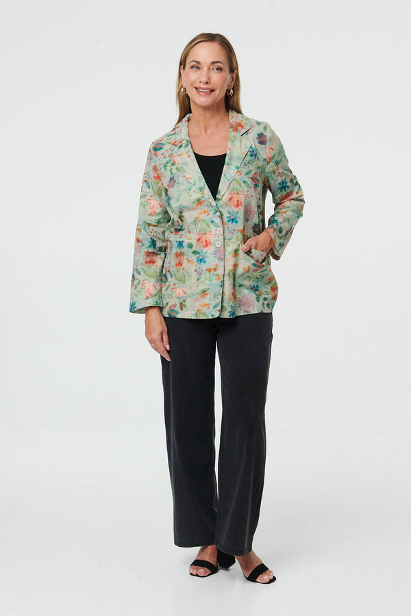 Green | Floral 3/4 Sleeve Casual Blazer Jacket