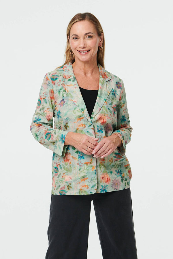 Green | Floral 3/4 Sleeve Casual Blazer Jacket