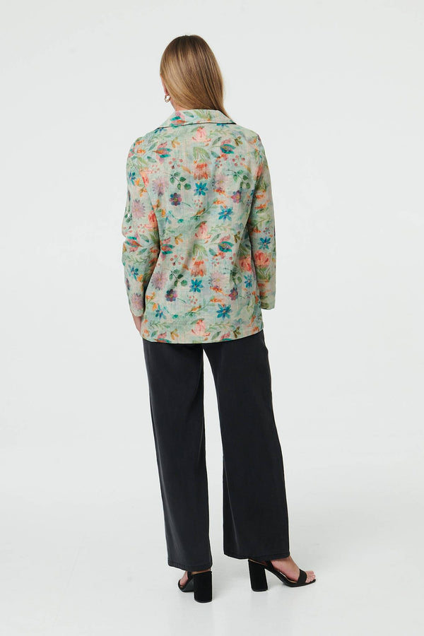 Green | Floral 3/4 Sleeve Casual Blazer Jacket