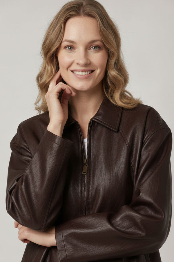 Brown | Faux Leather Texture Cropped Jacket
