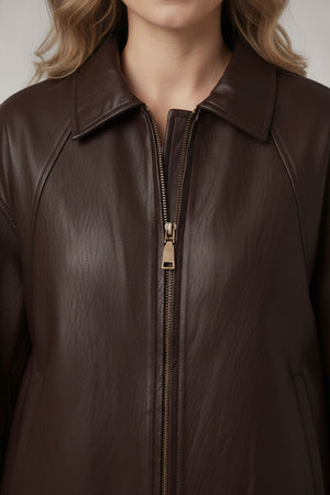 Brown | Faux Leather Texture Cropped Jacket