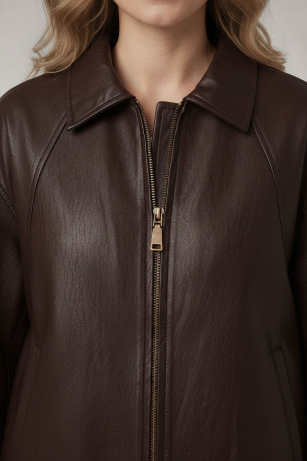 Brown | Faux Leather Texture Cropped Jacket