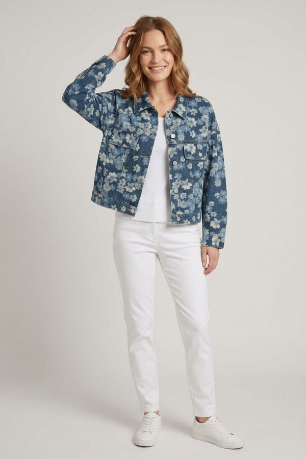 Blue | Floral Relaxed Denim Jacket
