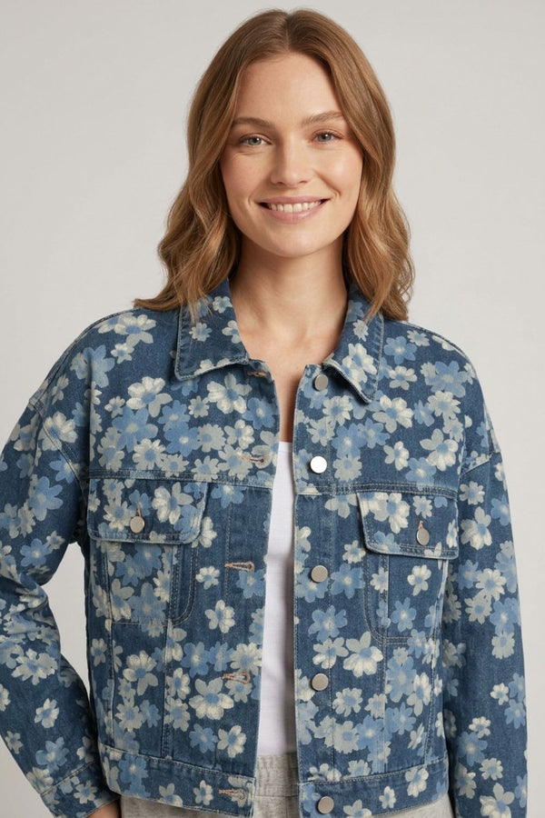 Blue | Floral Relaxed Denim Jacket