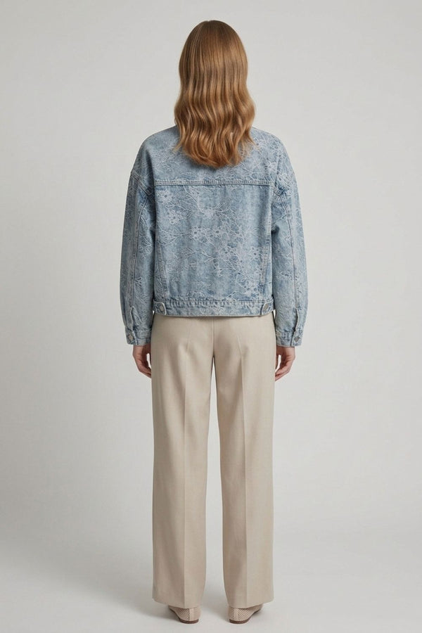 Blue | Floral Embroidered Relaxed Denim Jacket
