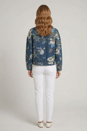 Blue | Floral Print Drop Shoulder Denim Jacket