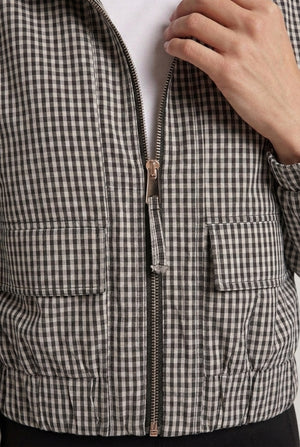 Black | Gingham Print Zip-Up High Neck Jacket
