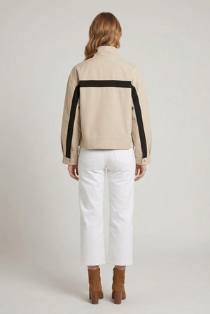 Beige | Collared Zip Front Boxy Jacket