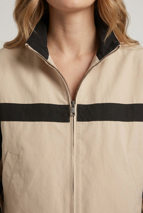 Beige | Collared Zip Front Boxy Jacket