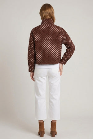 Brown | Polka Dot Drawstring Hem Zip-Up Jacket