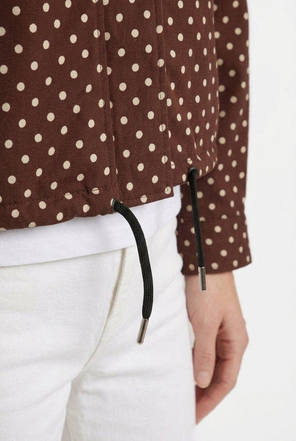 Brown | Polka Dot Drawstring Hem Zip-Up Jacket