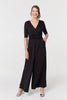Black | 1/2 Sleeve Wrap Waist Wide Leg Jumpsuit
