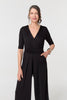 Black | 1/2 Sleeve Wrap Waist Wide Leg Jumpsuit
