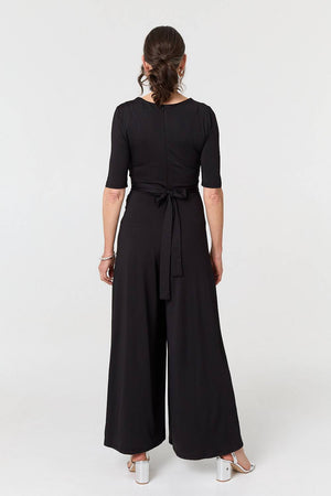 Black | 1/2 Sleeve Wrap Waist Wide Leg Jumpsuit
