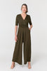 Khaki | 1/2 Sleeve Wrap Waist Wide Leg Jumpsuit

