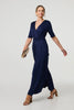 Navy | 1/2 Sleeve Wrap Waist Wide Leg Jumpsuit
