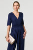 Navy | 1/2 Sleeve Wrap Waist Wide Leg Jumpsuit
