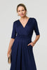 Navy | 1/2 Sleeve Wrap Waist Wide Leg Jumpsuit
