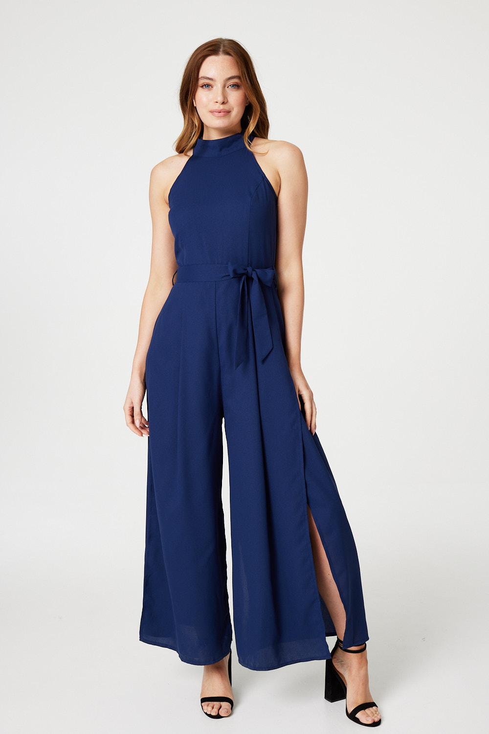 Navy | High Neck Split Leg Jumpsuit
