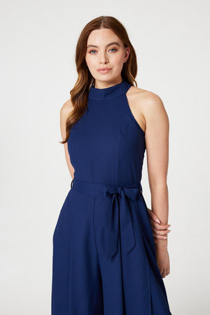 Navy | High Neck Split Leg Jumpsuit