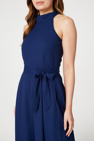 Navy | High Neck Split Leg Jumpsuit