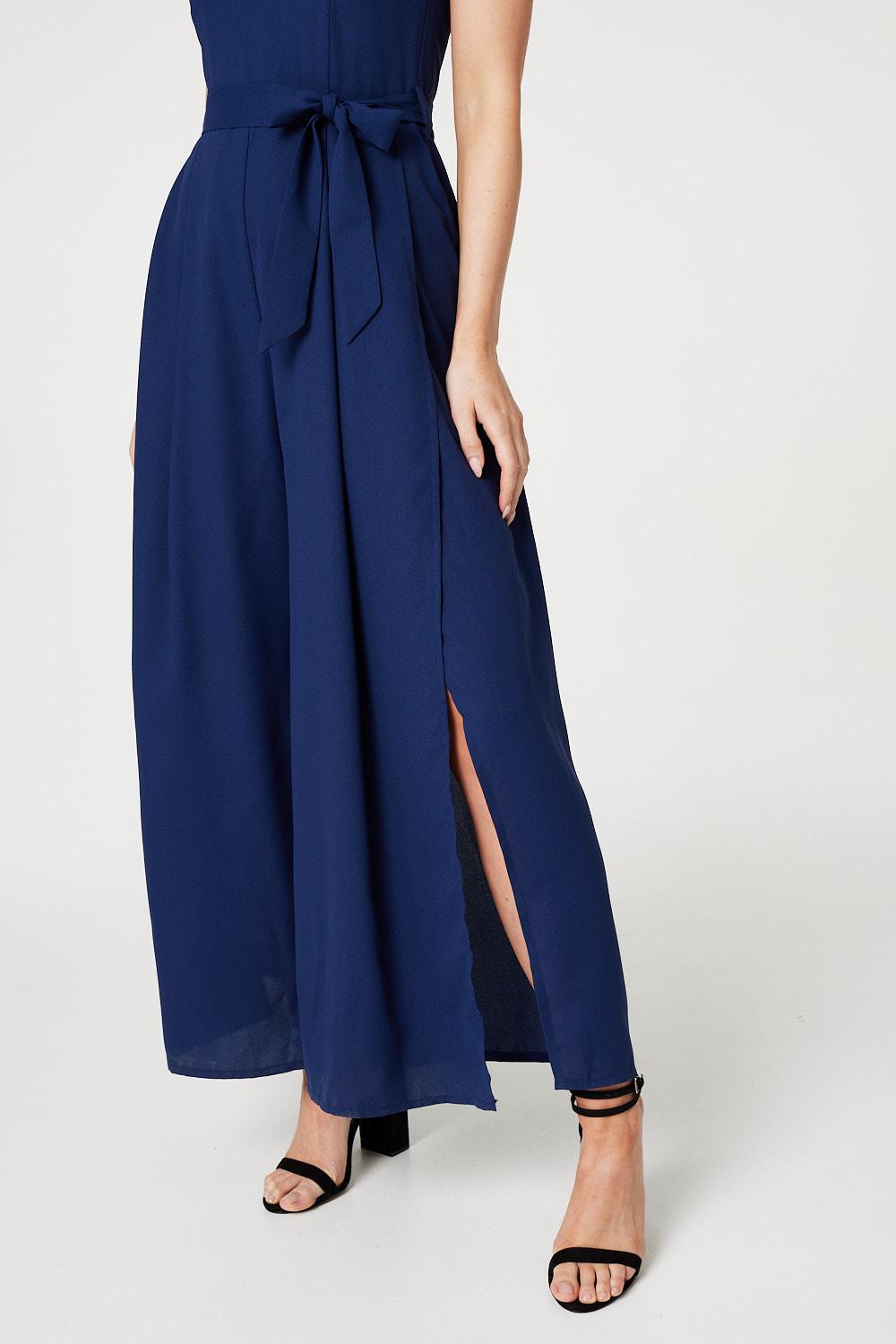 Navy | High Neck Split Leg Jumpsuit