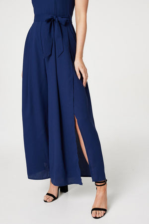 Navy | High Neck Split Leg Jumpsuit