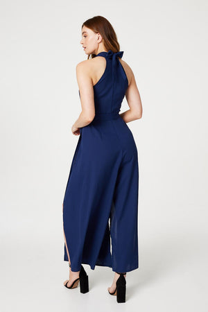 Navy | High Neck Split Leg Jumpsuit