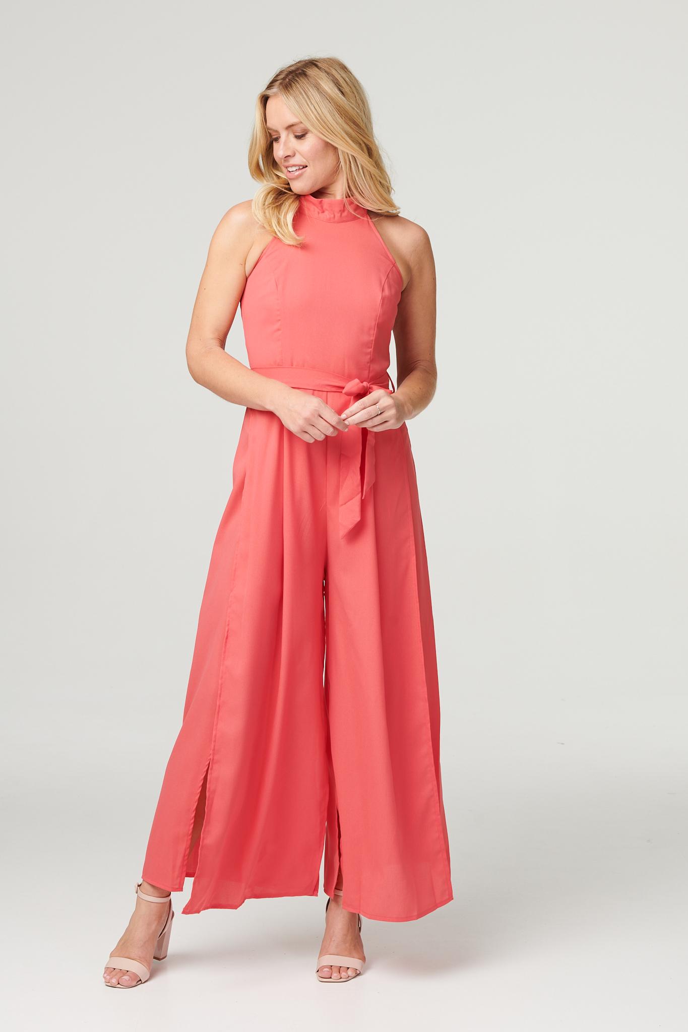 Pink | High Neck Split Leg Jumpsuit