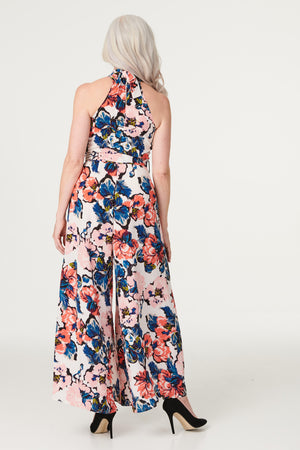 Pink | Floral High Tie Neck Jumpsuit