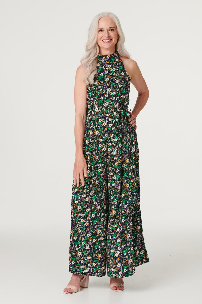 Navy | Ditsy Floral High Neck Jumpsuit