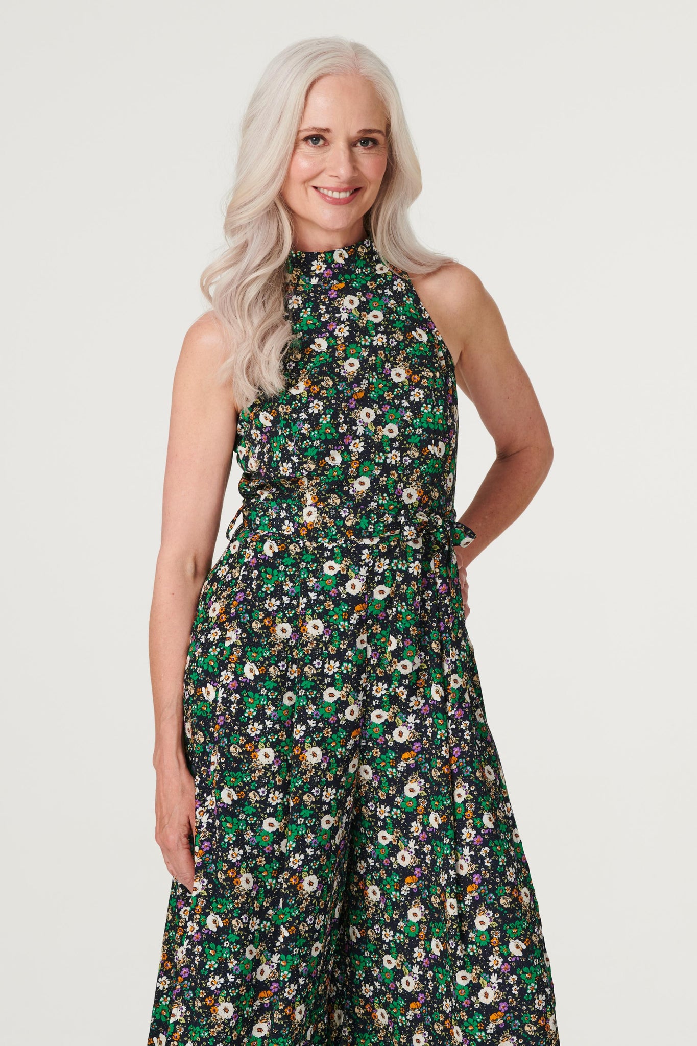 Navy | Ditsy Floral High Neck Jumpsuit