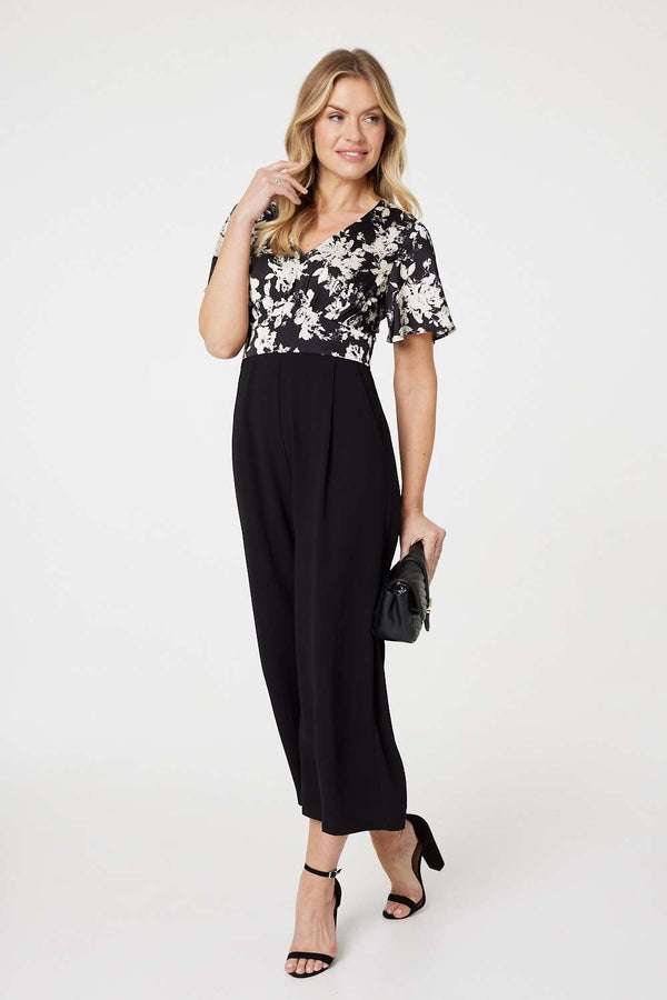 Black | Floral Block Print Wide Leg Jumpsuit