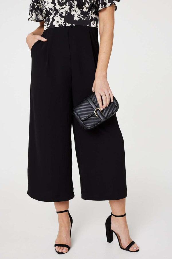Black | Floral Block Print Wide Leg Jumpsuit