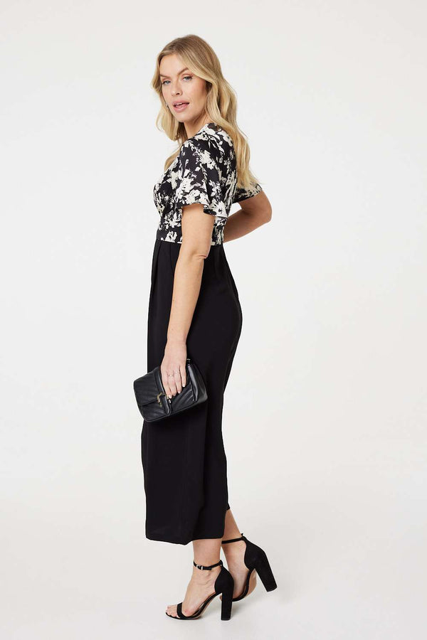 Black | Floral Block Print Wide Leg Jumpsuit
