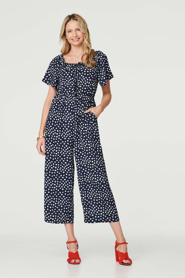 Navy | Polka Dot Print Angel Sleeve Jumpsuit