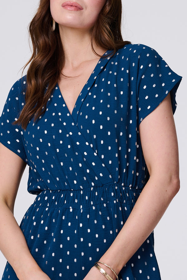 Teal | Polka Dot Cropped V-Neck Jumpsuit