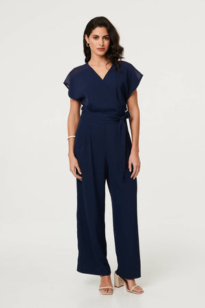 Navy | Cap Sleeve Relaxed Tie Waist Jumpsuit