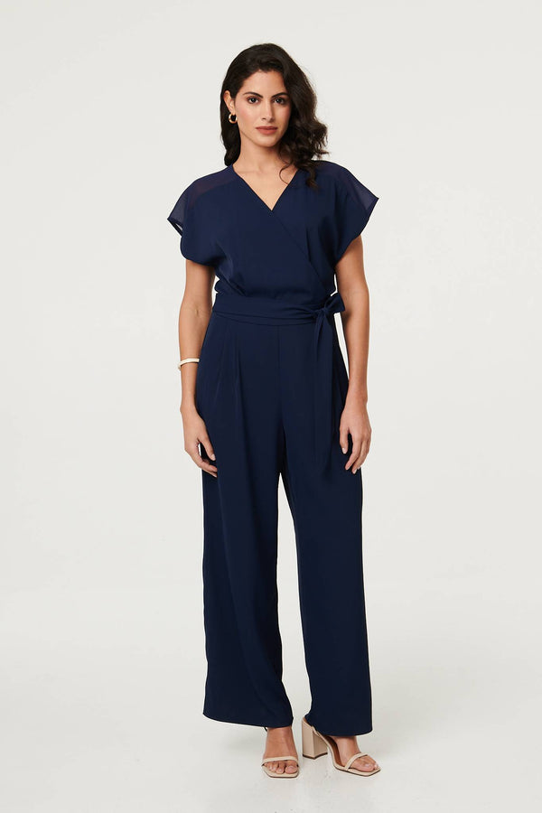 Navy | Cap Sleeve Relaxed Tie Waist Jumpsuit