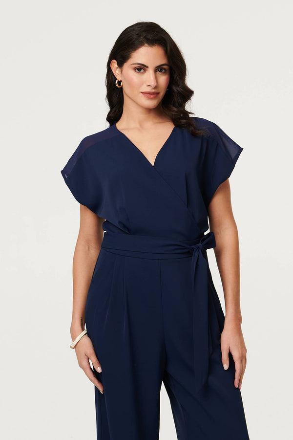 Navy | Cap Sleeve Relaxed Tie Waist Jumpsuit