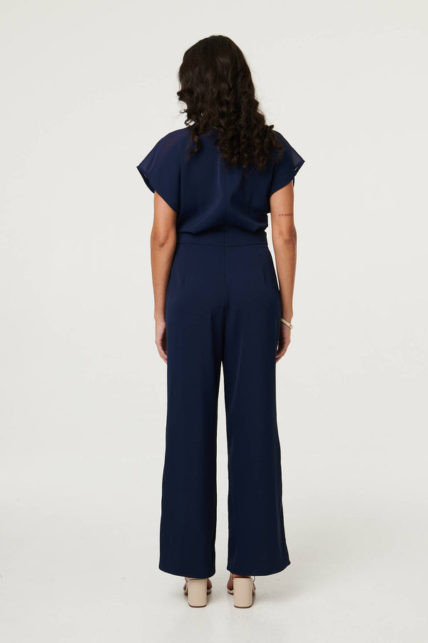 Navy | Cap Sleeve Relaxed Tie Waist Jumpsuit