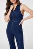 Blue | Denim Zip Front Flared Jumpsuit
