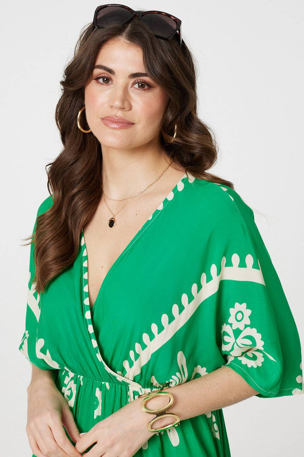 Green | Printed 3/4 Sleeve Jumpsuit